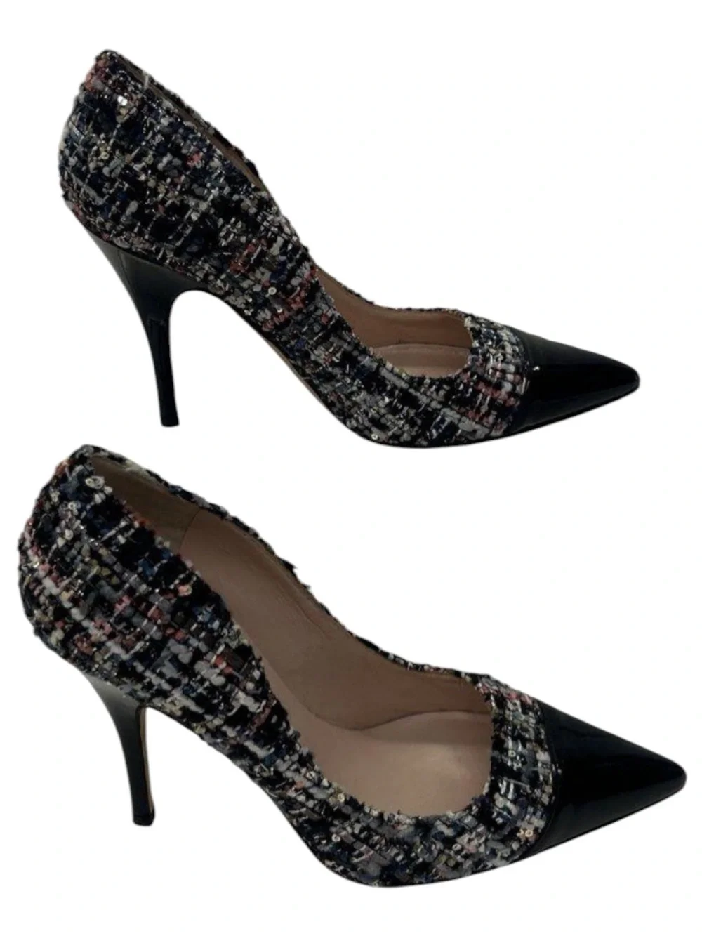 kate spade Tweed Pointed Pump with Black Patent Toe